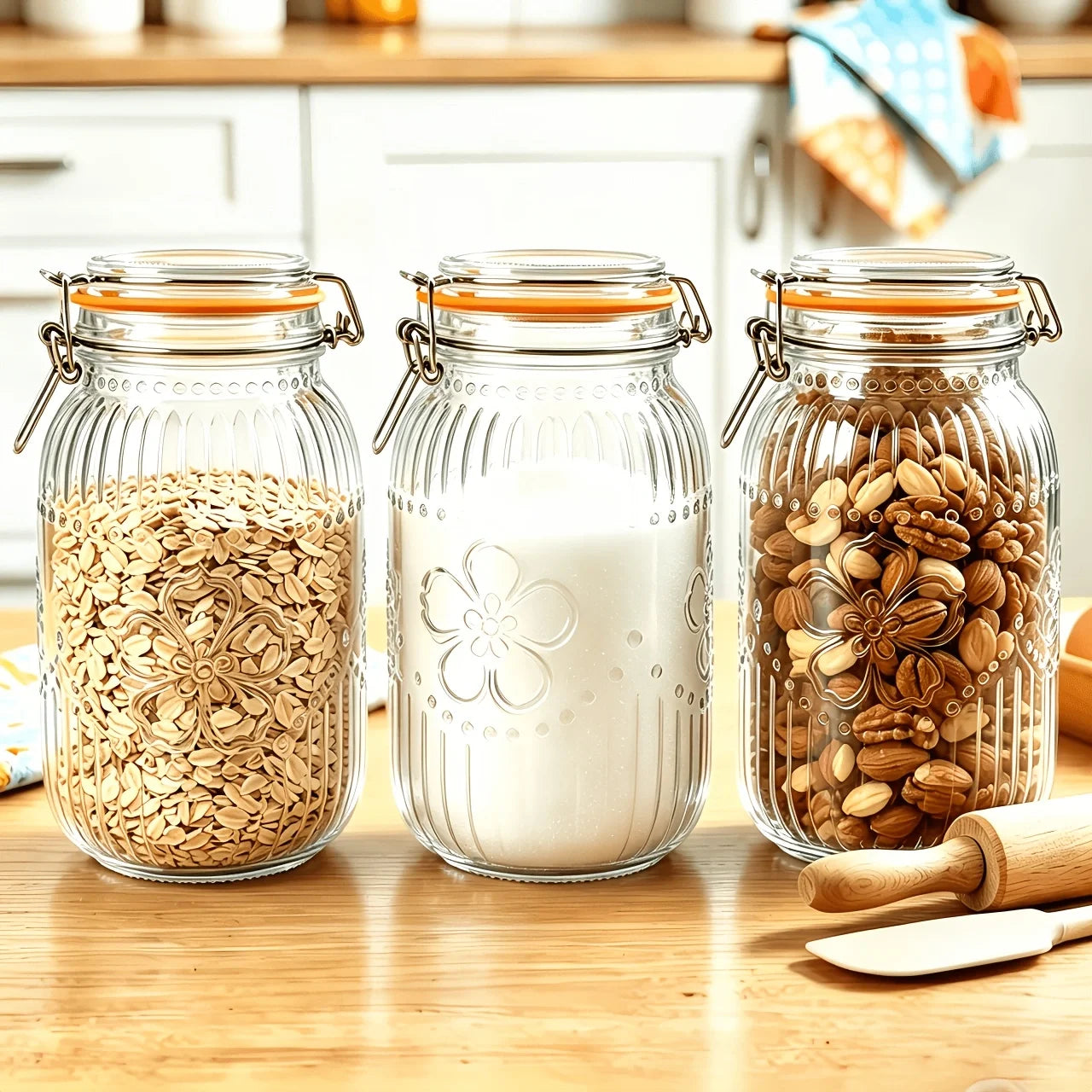 6-Pack 32 oz Wide Mouth Glass Storage Jars with Airtight Lids – Kitchen Pantry Organizer