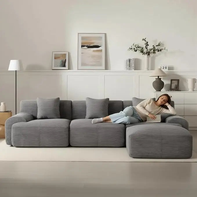 107" L-Shaped Modular Sofa with Ottoman