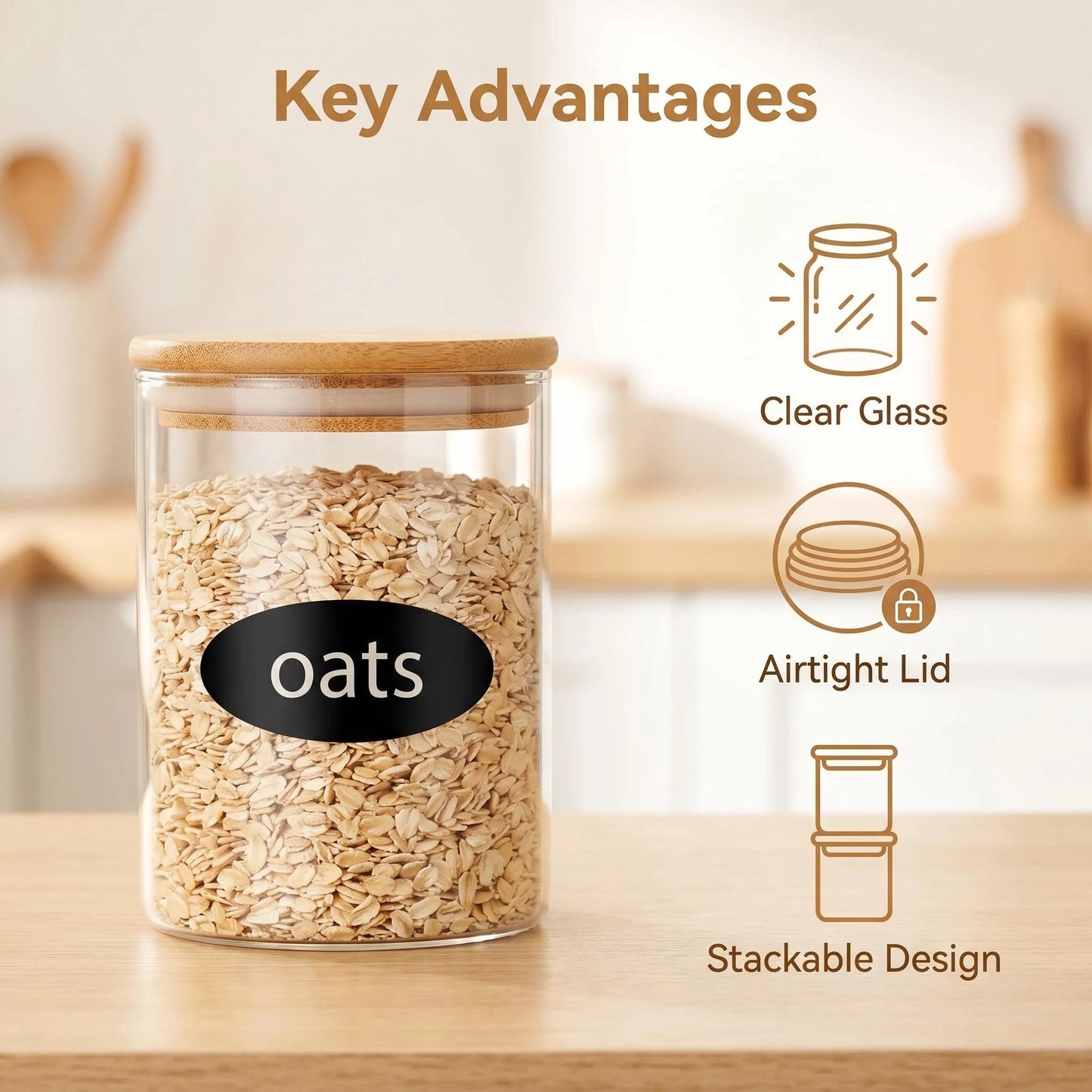 9-Piece Glass Food Storage Canister Set with Bamboo Airtight Lids – Kitchen Pantry Organizer
