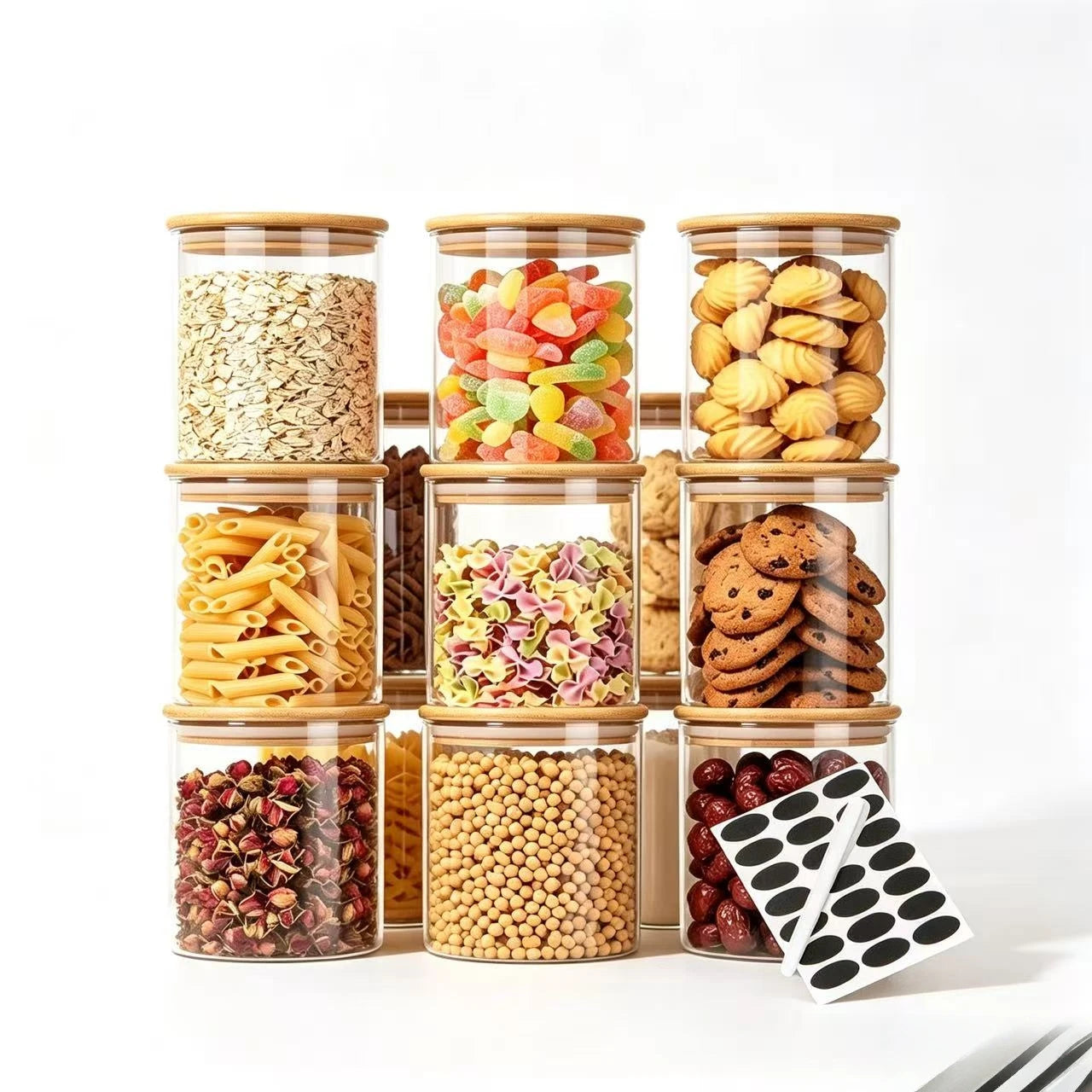 9-Piece Glass Food Storage Canister Set with Bamboo Airtight Lids – Kitchen Pantry Organizer