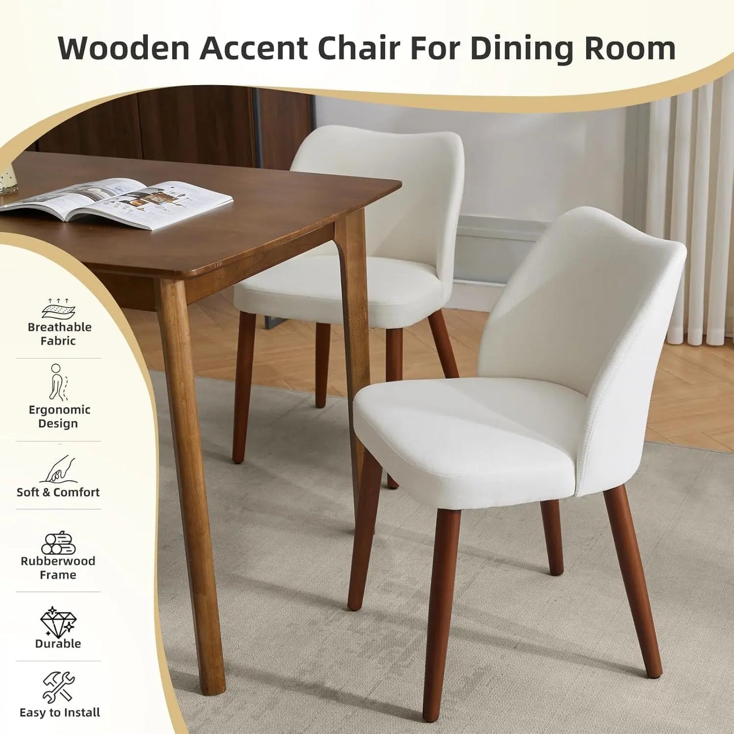 Linen Upholstered Dining Chairs – Set of 2