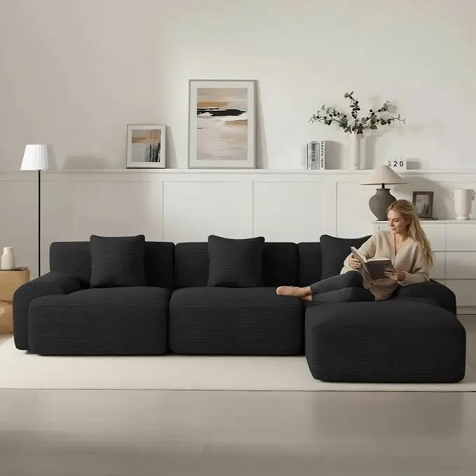 107" L-Shaped Modular Sofa with Ottoman