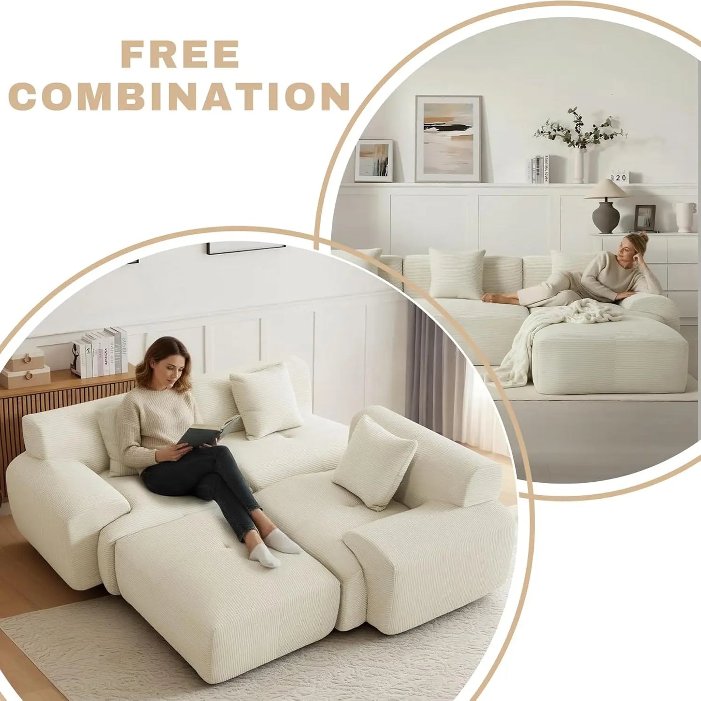 107" L-Shaped Modular Sofa with Ottoman