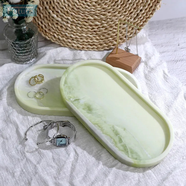 Handmade Luxurious Calacatta Purple Violet Natural Marble Travertine Stone Small Jewelry Storage Oval Tray 26cm Plate