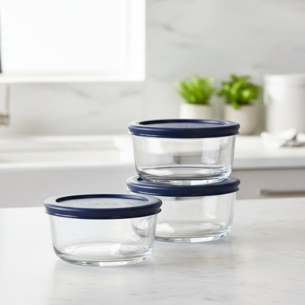 Glass Storage Containers Set of 3 BPA-Free Food Storage Round 2 Cup Microwave Safe Dishwasher Safe Stackable Storage Jars