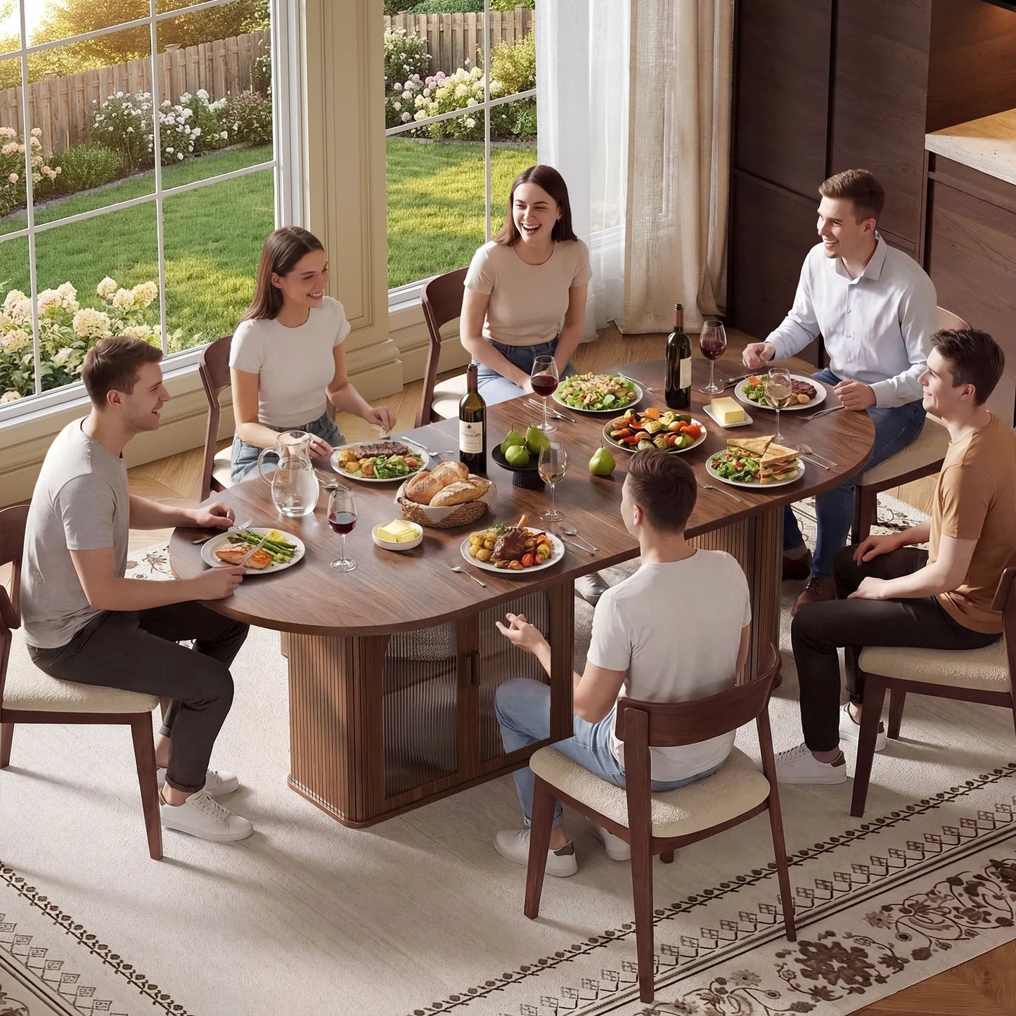 70" Walnut Oval Dining Table with Storage