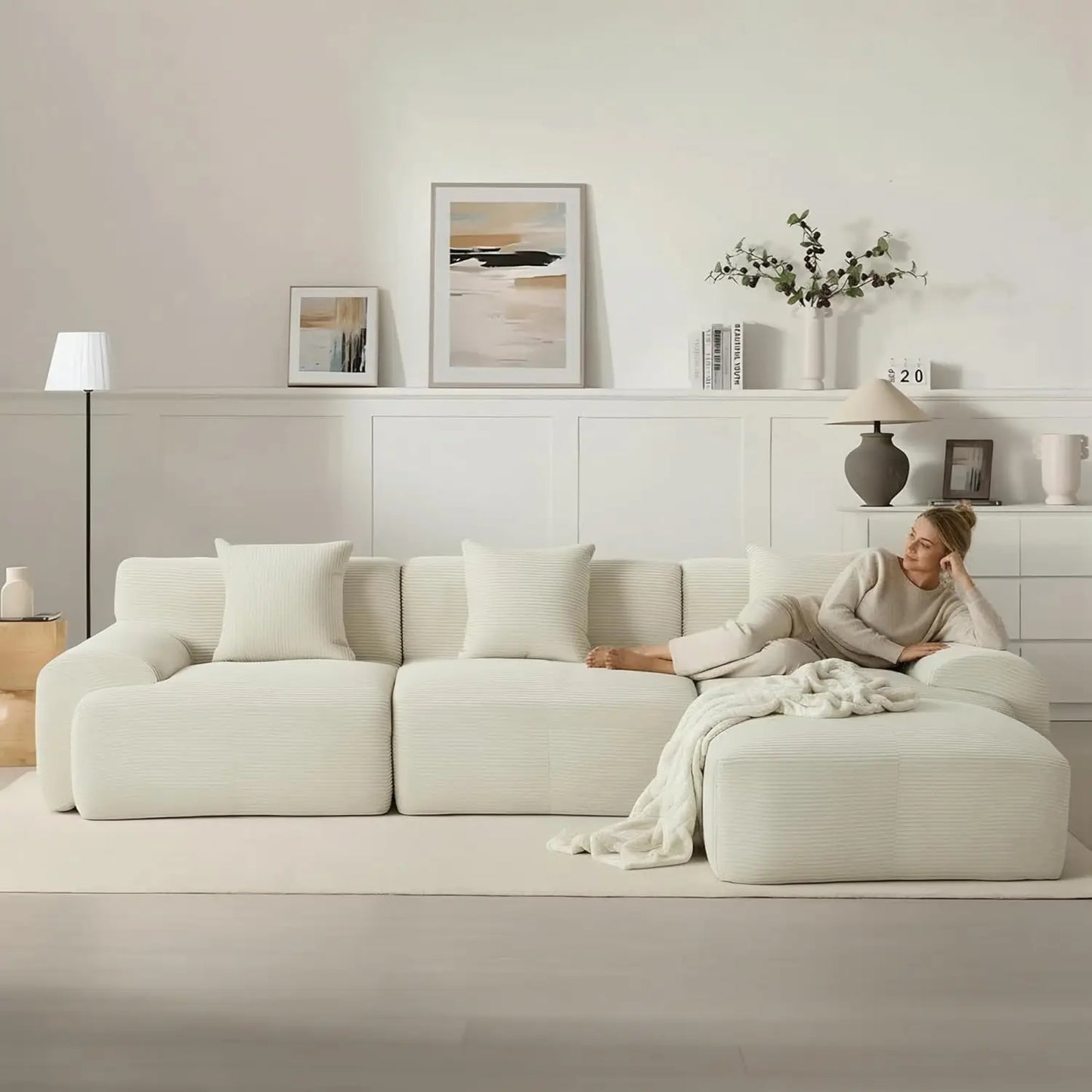 107" L-Shaped Modular Sofa with Ottoman