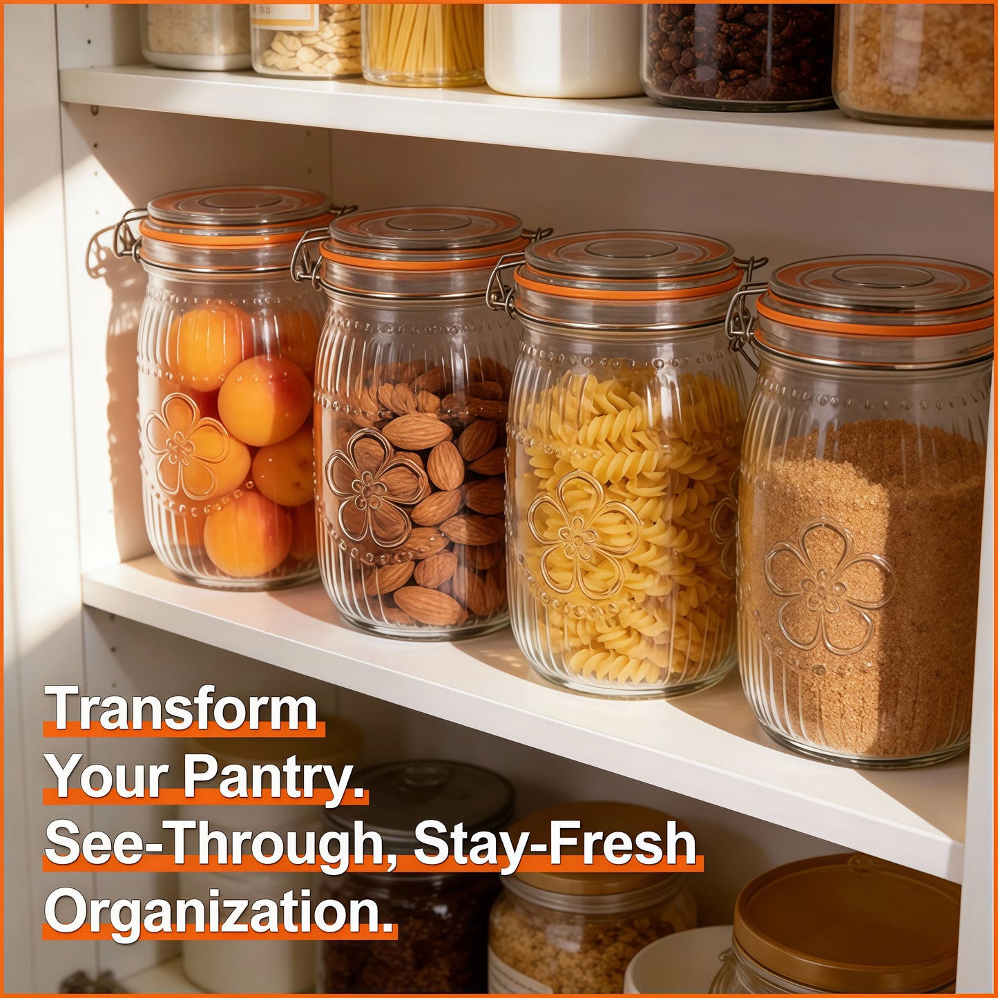 6-Pack 32 oz Wide Mouth Glass Storage Jars with Airtight Lids – Kitchen Pantry Organizer