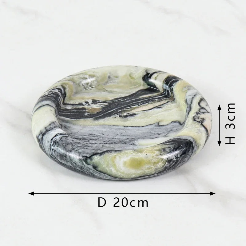 Natural Marble Round Tray for Bathroom Kitchen Dresser Vanity Decorative Trinket Dish for Perfume Key Jewelry Ring Candle