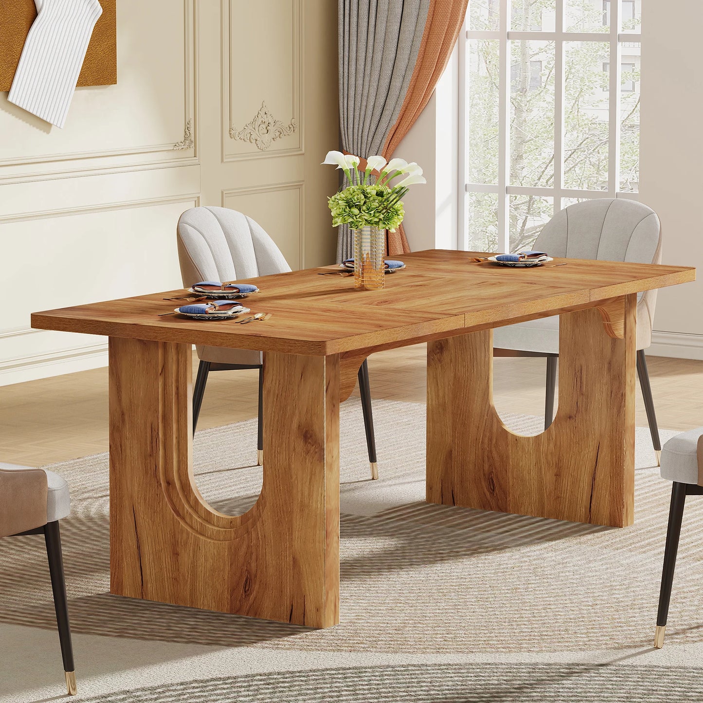 Modern Wood Pedestal Dining Table – 71" Table for 6–8 People