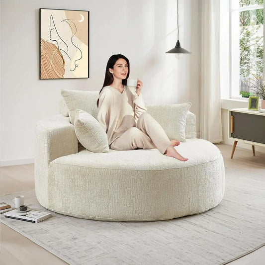 Oversized Round Chenille Chaise Lounge Chair