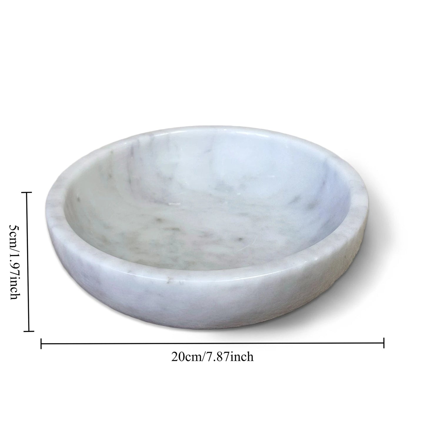 20cm Natural Carrara White Marble Decorative Bowl, Stone Round Bowl for Home Decor, Barthroom, Jewelry Tray, Soap Organization