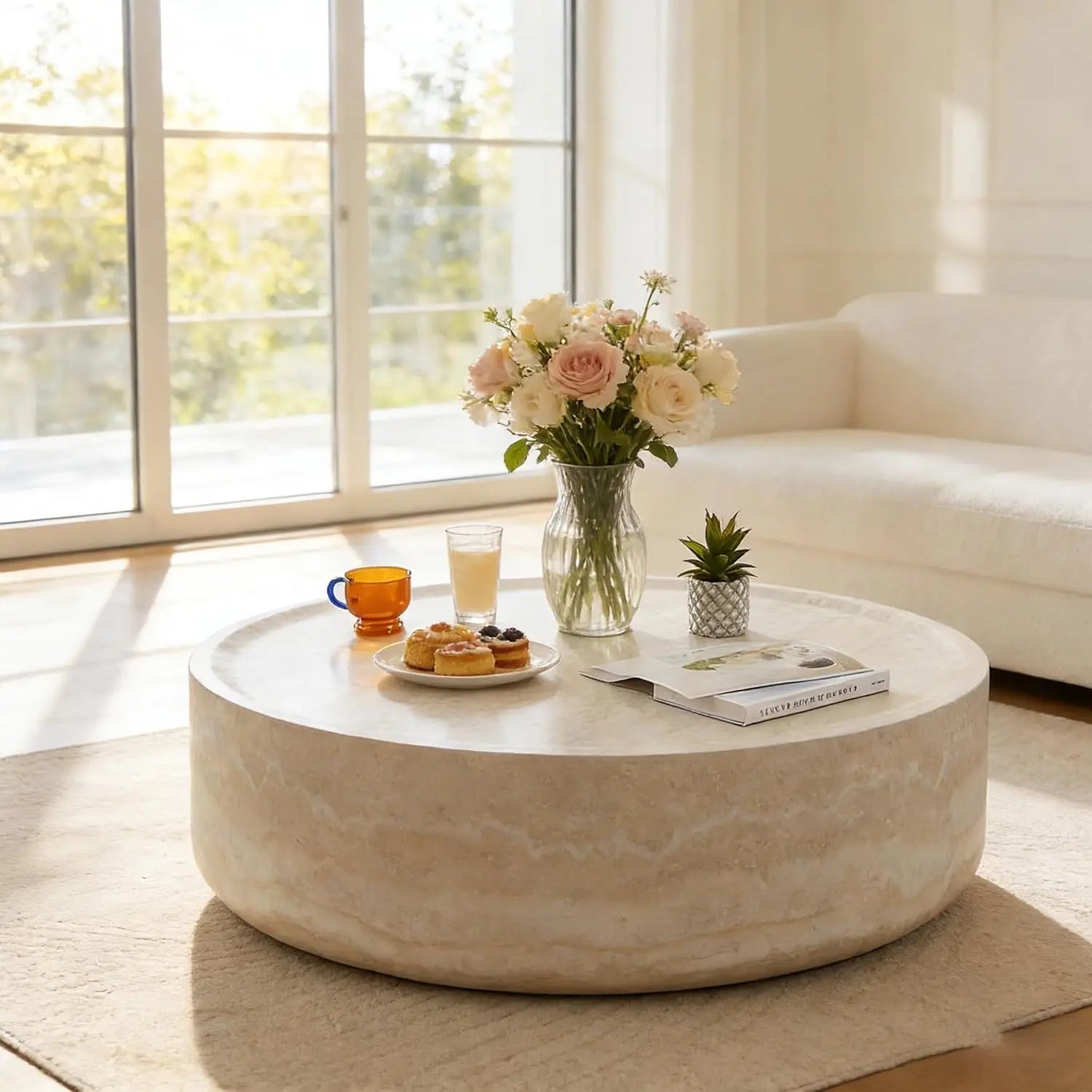 Modern Round Pedestal Coffee Table – Faux Marble Finish