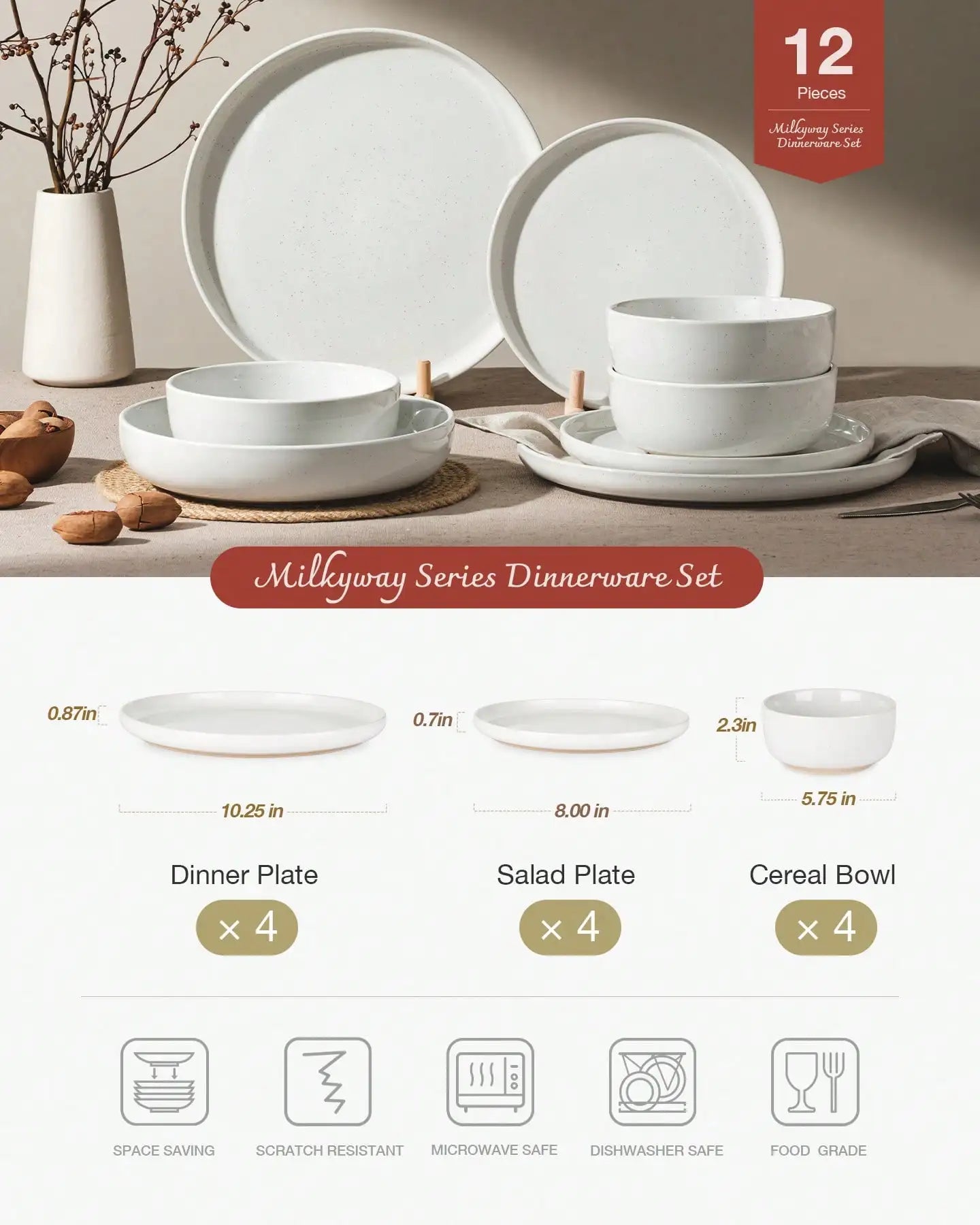 Nordic Modern 12-Piece Dinnerware Set