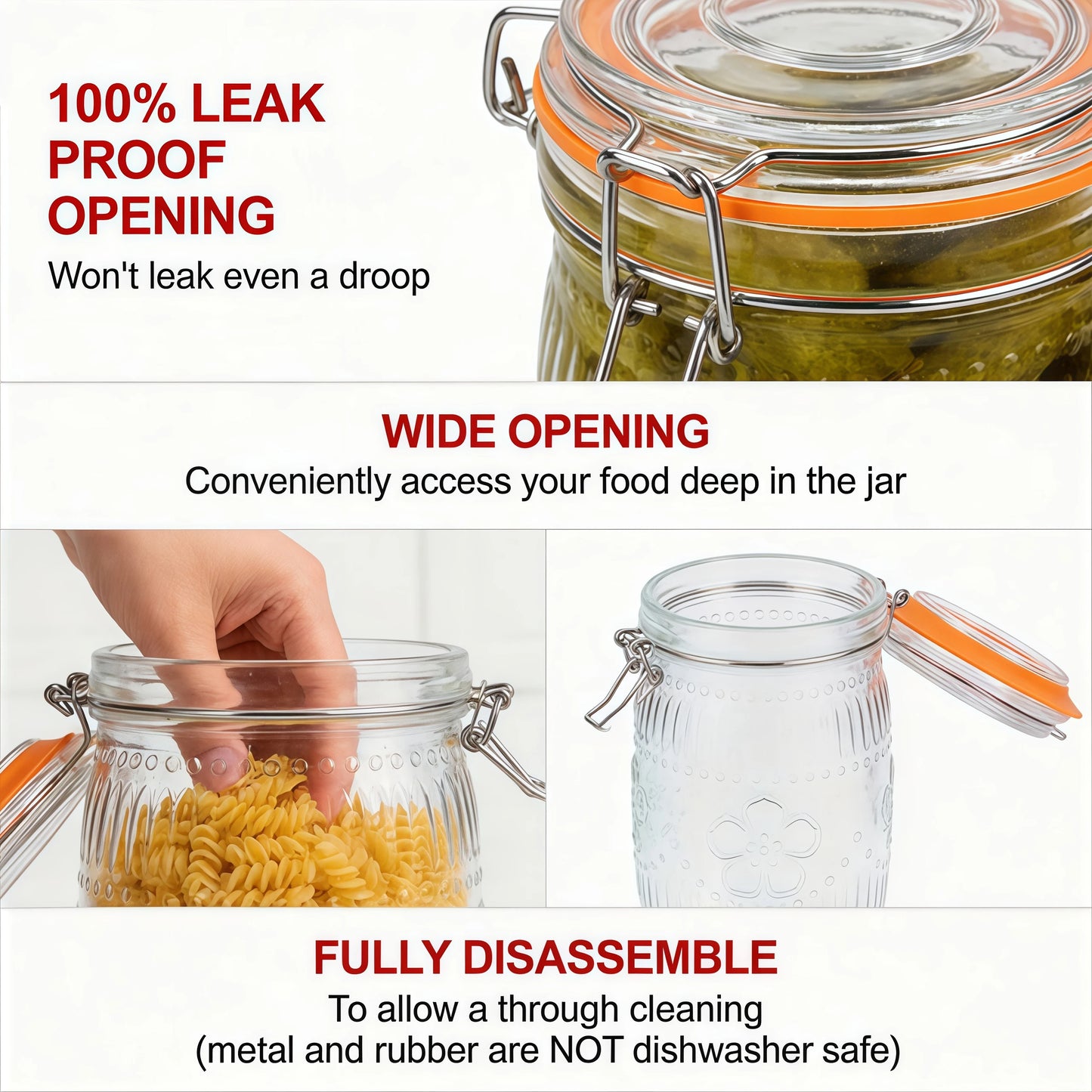 6-Pack 32 oz Wide Mouth Glass Storage Jars with Airtight Lids – Kitchen Pantry Organizer