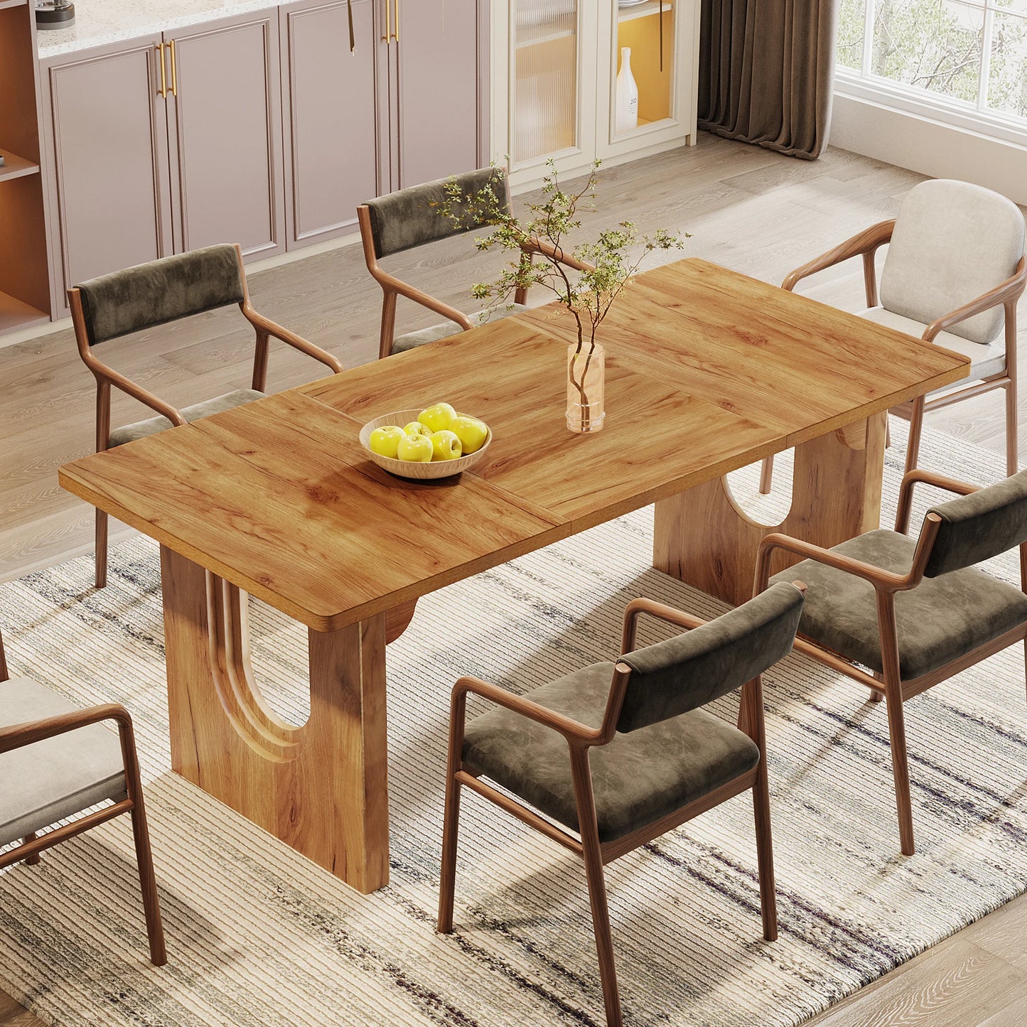 Modern Wood Pedestal Dining Table – 71" Table for 6–8 People