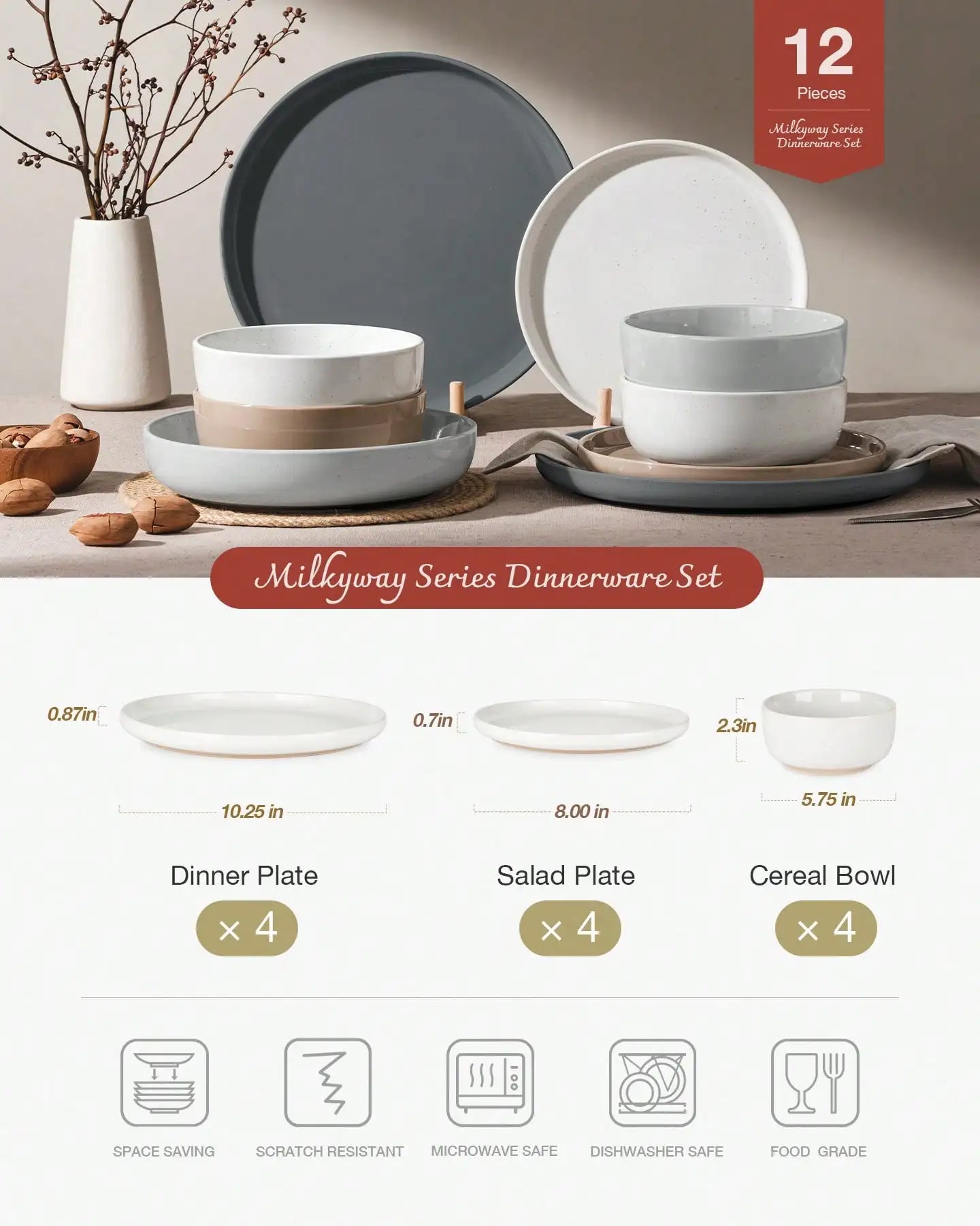 Nordic Modern 12-Piece Dinnerware Set