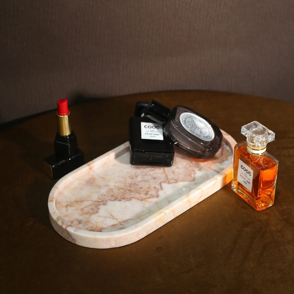 Handmade Luxurious Calacatta Purple Violet Natural Marble Travertine Stone Small Jewelry Storage Oval Tray 26cm Plate