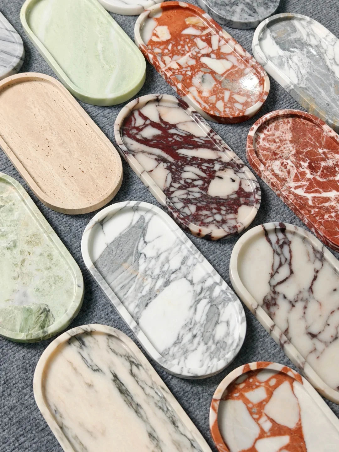 Handmade Luxurious Calacatta Purple Violet Natural Marble Travertine Stone Small Jewelry Storage Oval Tray 26cm Plate