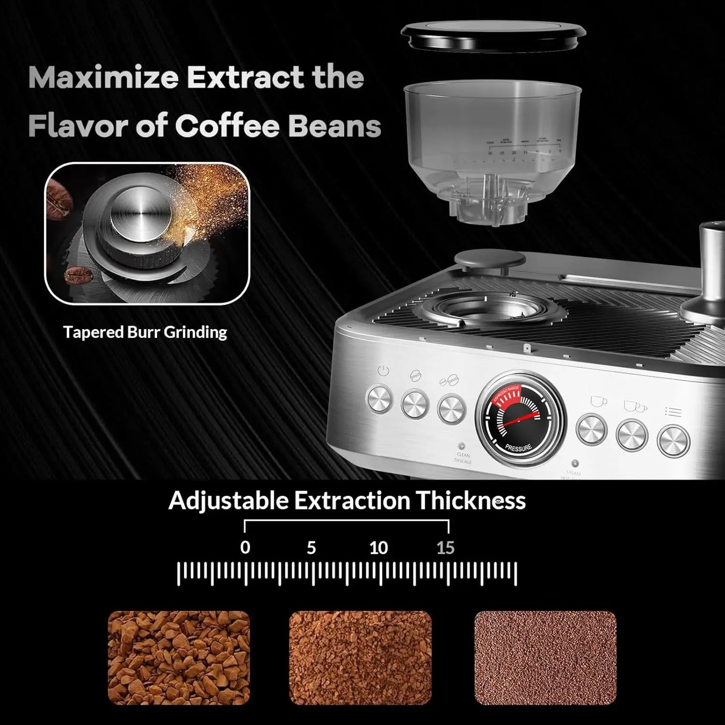 Semi-Automatic Espresso Machine with Grinder and Milk Frother