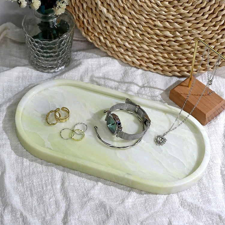 Handmade Luxurious Calacatta Purple Violet Natural Marble Travertine Stone Small Jewelry Storage Oval Tray 26cm Plate