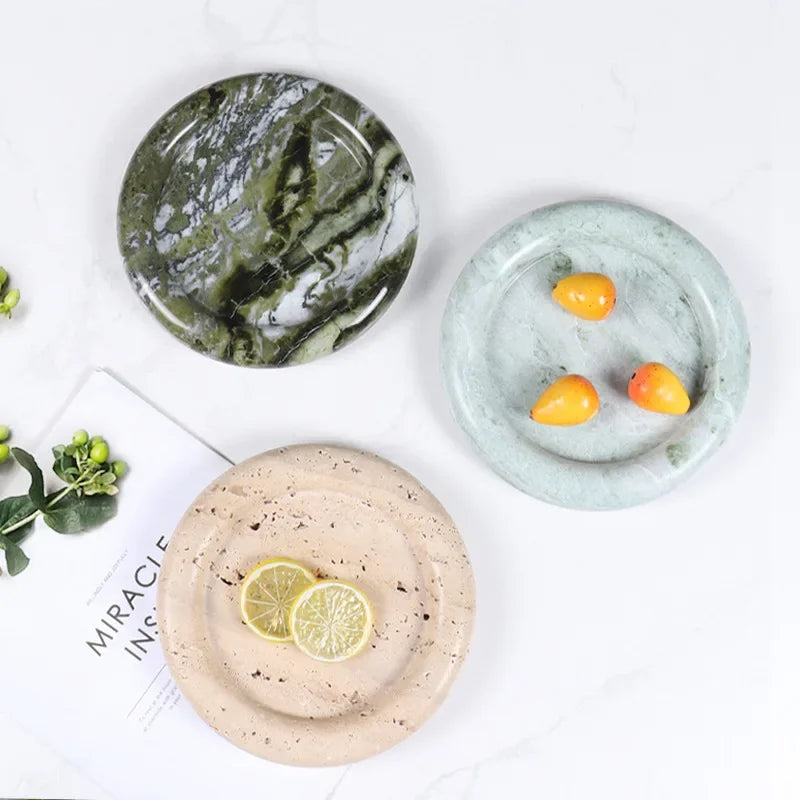 Natural Marble Round Tray for Bathroom Kitchen Dresser Vanity Decorative Trinket Dish for Perfume Key Jewelry Ring Candle