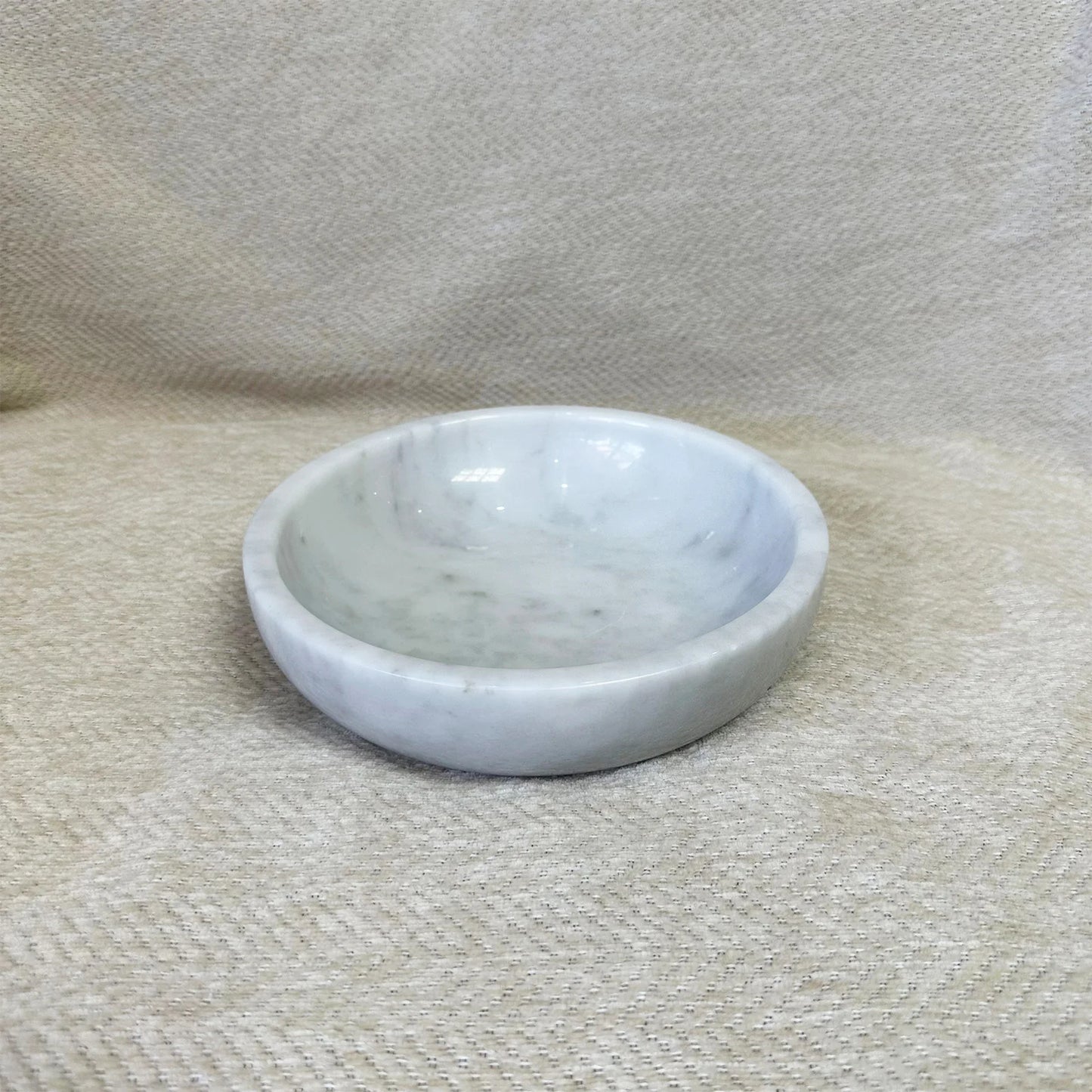20cm Natural Carrara White Marble Decorative Bowl, Stone Round Bowl for Home Decor, Barthroom, Jewelry Tray, Soap Organization