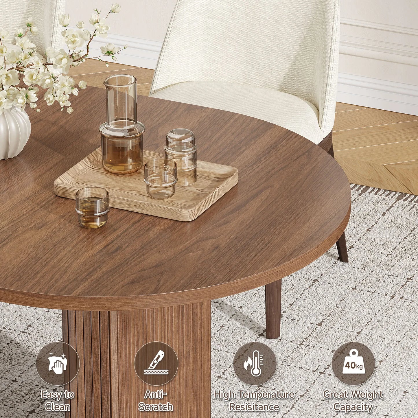 70" Walnut Oval Dining Table with Storage