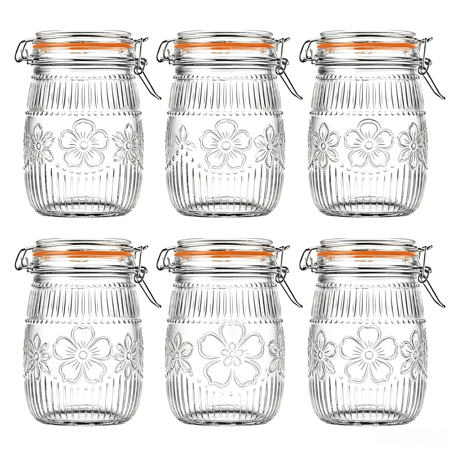 6-Pack 32 oz Wide Mouth Glass Storage Jars with Airtight Lids – Kitchen Pantry Organizer