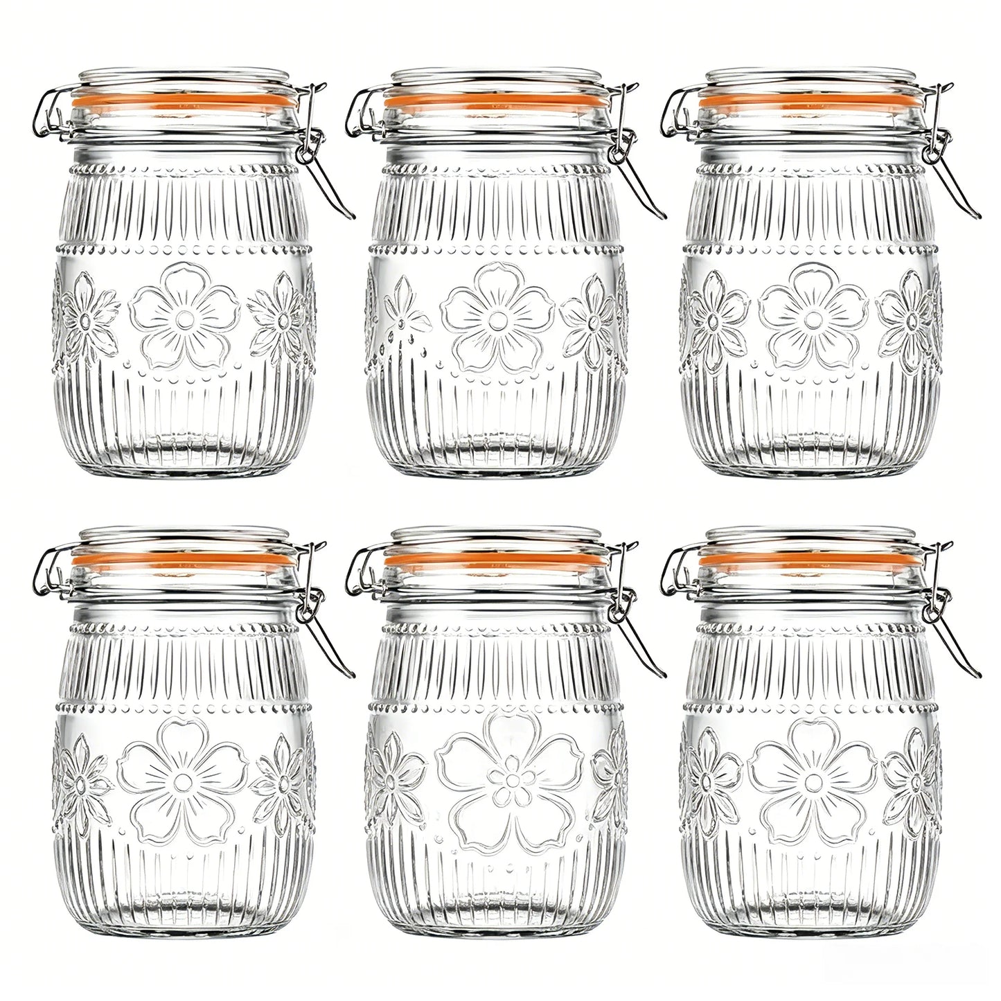 6-Pack 32 oz Wide Mouth Glass Storage Jars with Airtight Lids – Kitchen Pantry Organizer