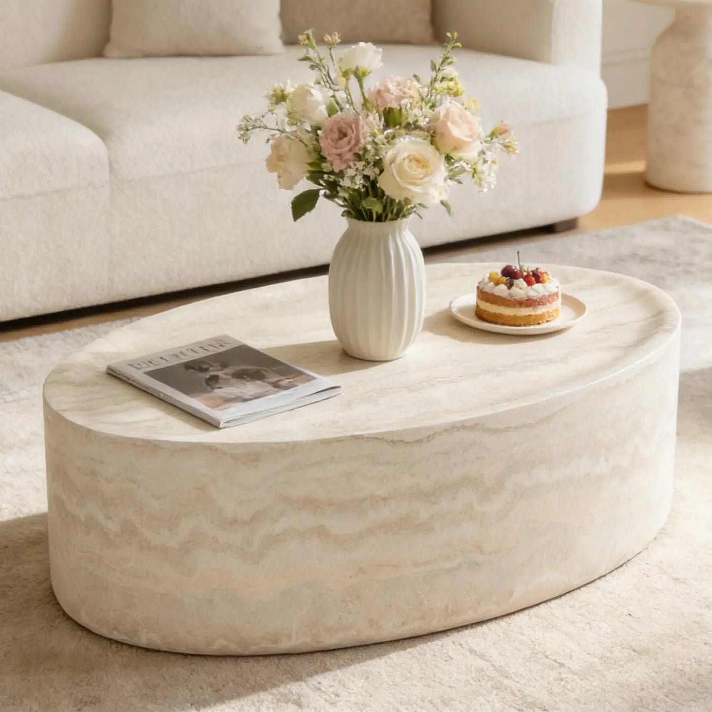 Modern Round Pedestal Coffee Table – Faux Marble Finish