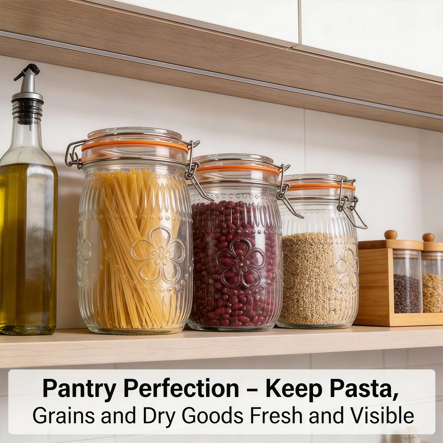6-Pack 32 oz Wide Mouth Glass Storage Jars with Airtight Lids – Kitchen Pantry Organizer
