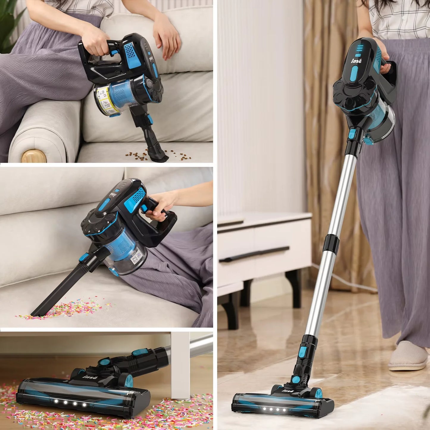 INSE V770 Cordless Handheld Vacuum Cleaner 6-in-1 20KPa Powerful Lightweight Stick Vacuum Flexible LED Headlights for Carpet Bed