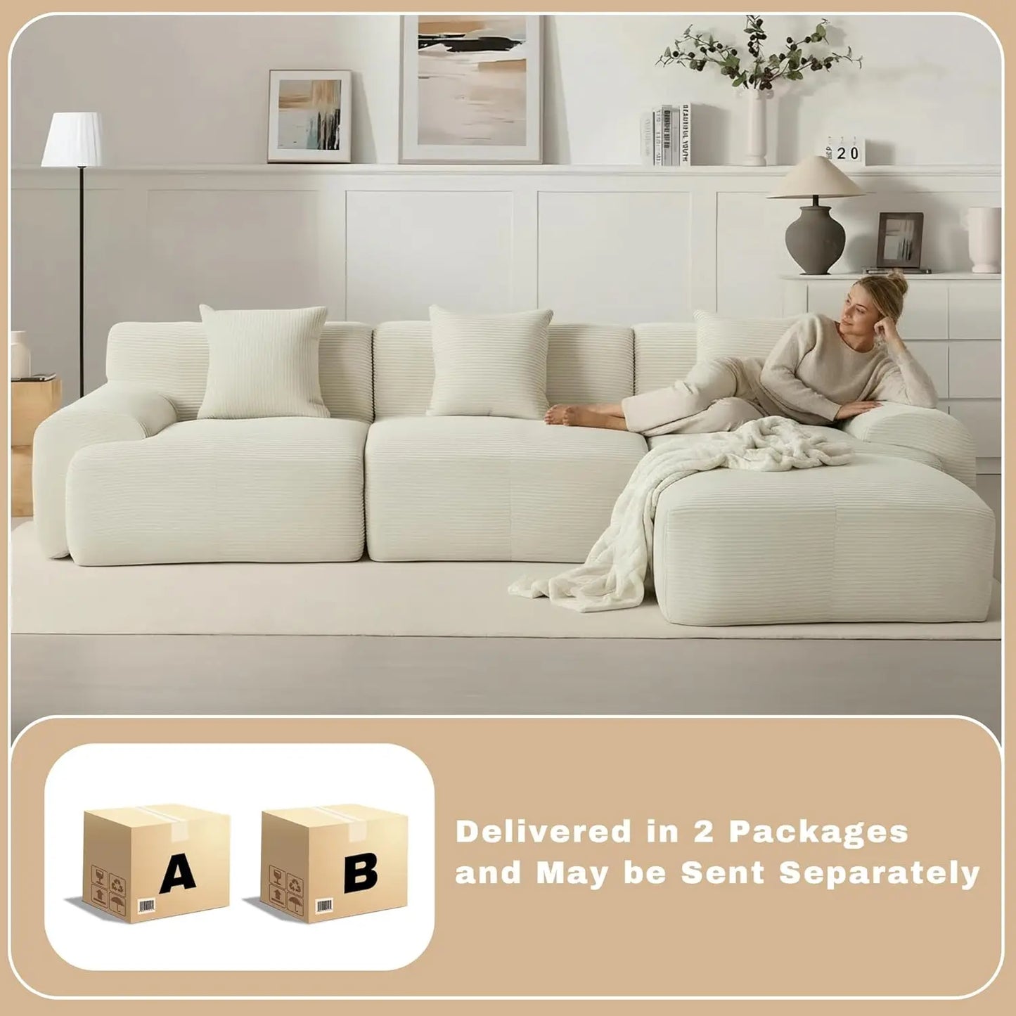 107" L-Shaped Modular Sofa with Ottoman