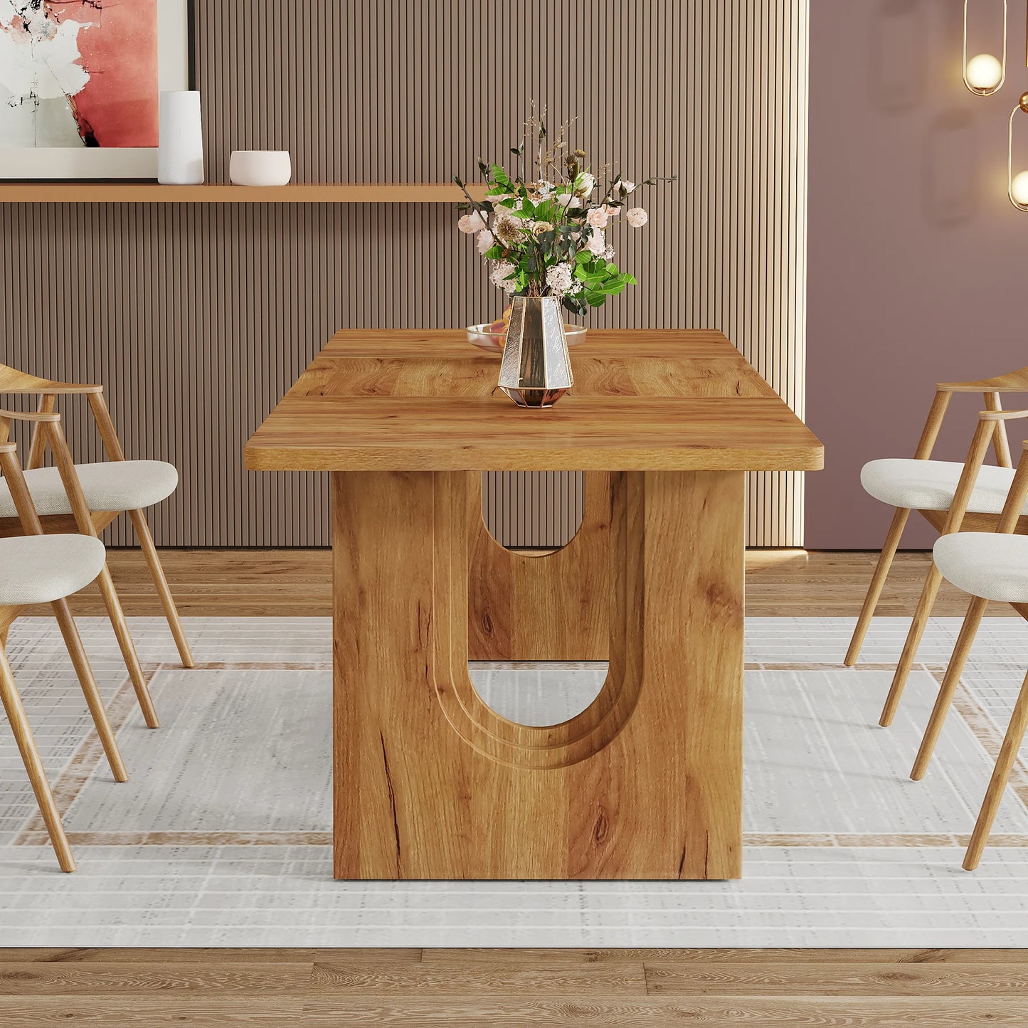 Modern Wood Pedestal Dining Table – 71" Table for 6–8 People