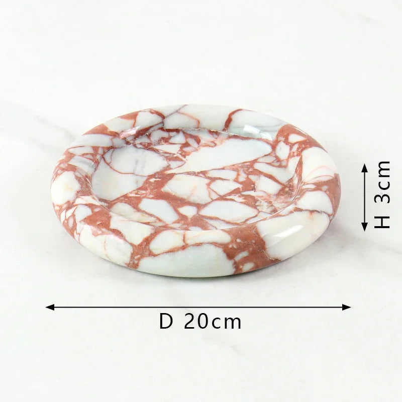 Natural Marble Round Tray for Bathroom Kitchen Dresser Vanity Decorative Trinket Dish for Perfume Key Jewelry Ring Candle