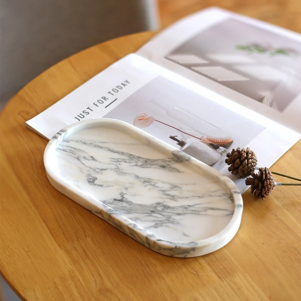 Handmade Luxurious Calacatta Purple Violet Natural Marble Travertine Stone Small Jewelry Storage Oval Tray 26cm Plate