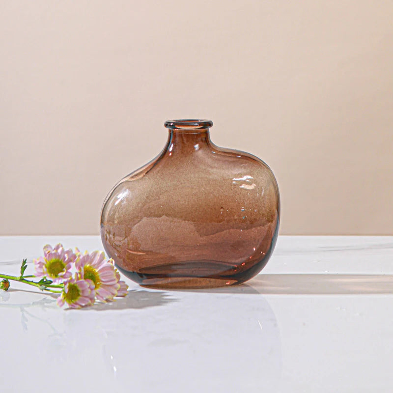 Brown Retro Glass Vase Plant Flowers Bottle Flower Arrangement Hydroponic Terrarium Desktop Vase Creative Home Decor Flower Pot