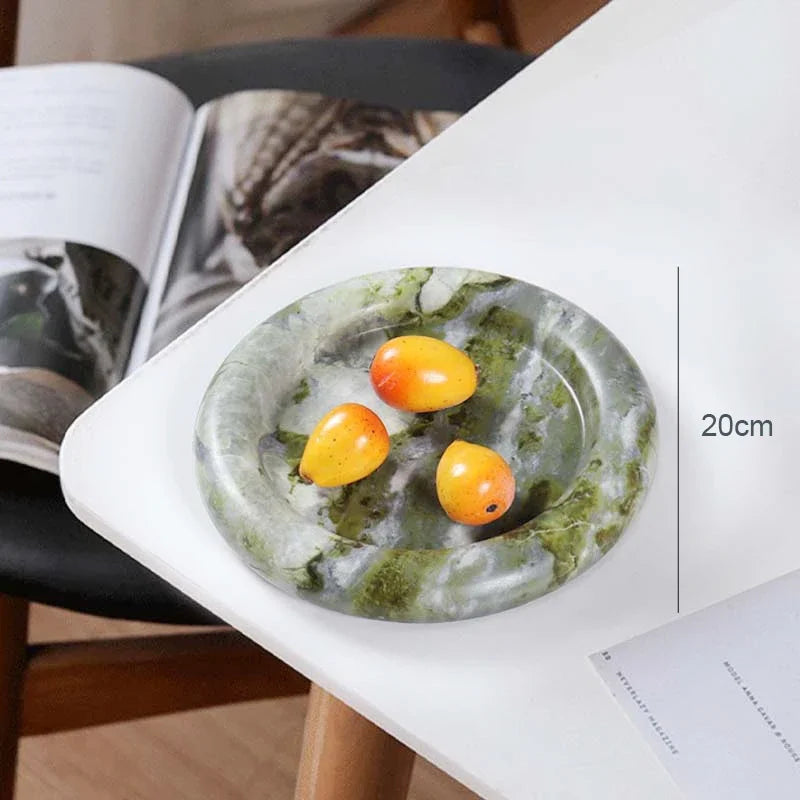 Natural Marble Round Tray for Bathroom Kitchen Dresser Vanity Decorative Trinket Dish for Perfume Key Jewelry Ring Candle