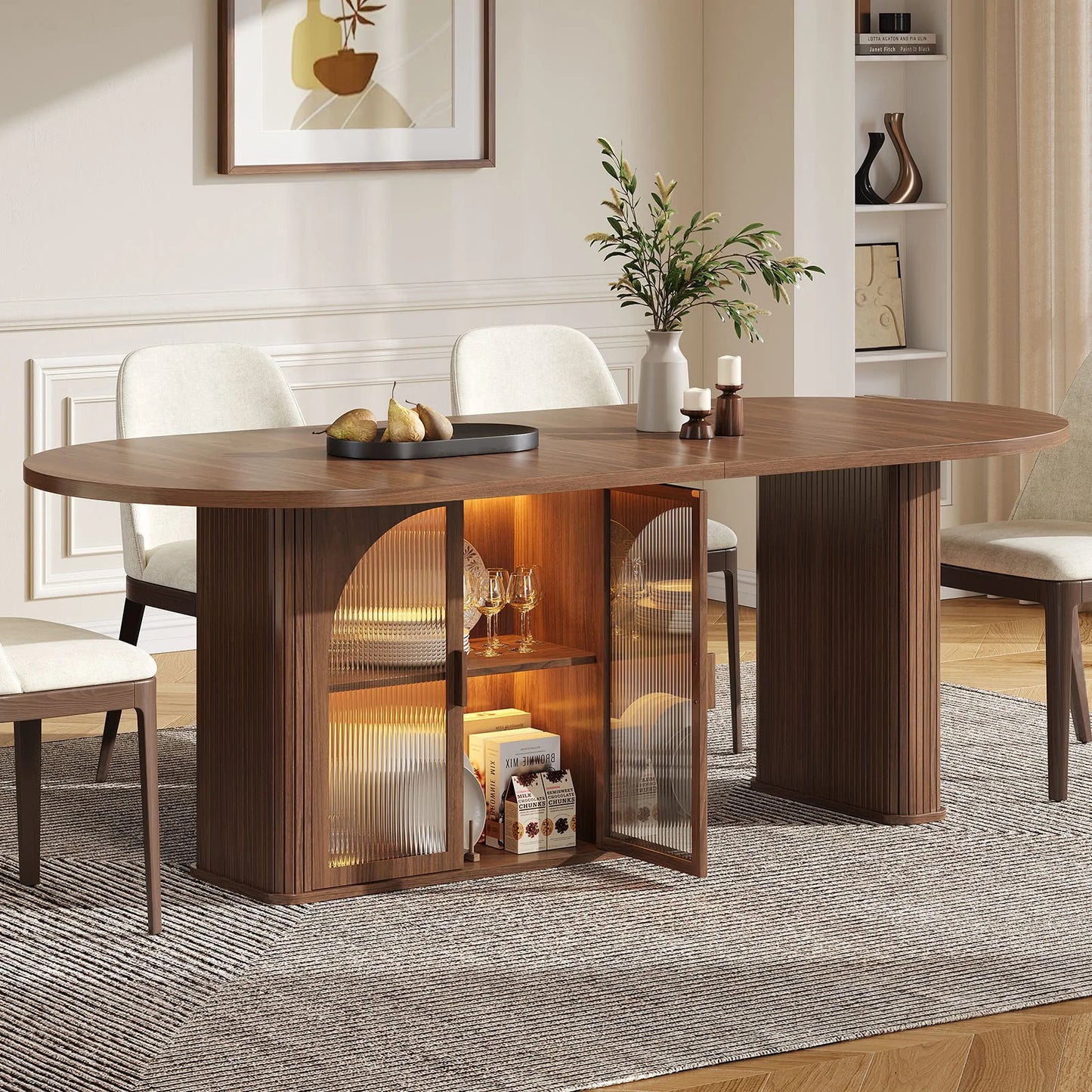 70" Walnut Oval Dining Table with Storage