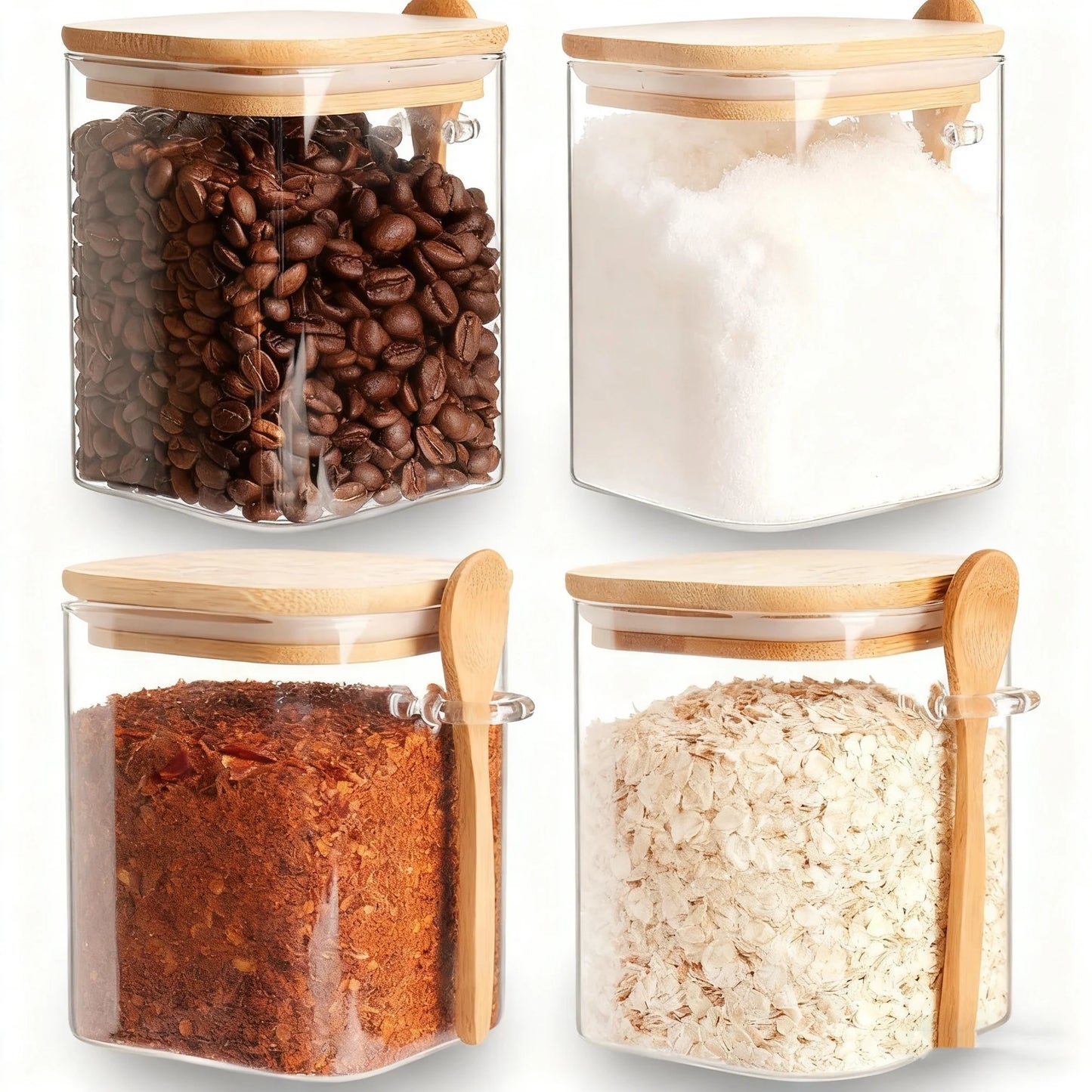 4-Piece Glass Storage Jar Set with Bamboo Airtight Lids