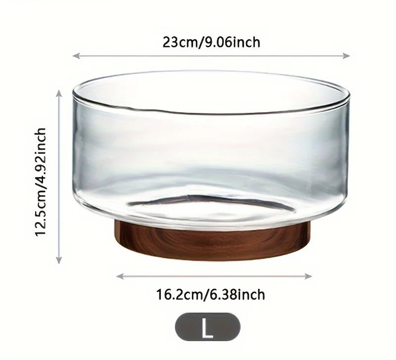 Glass Fruit Bowl with Wooden Base