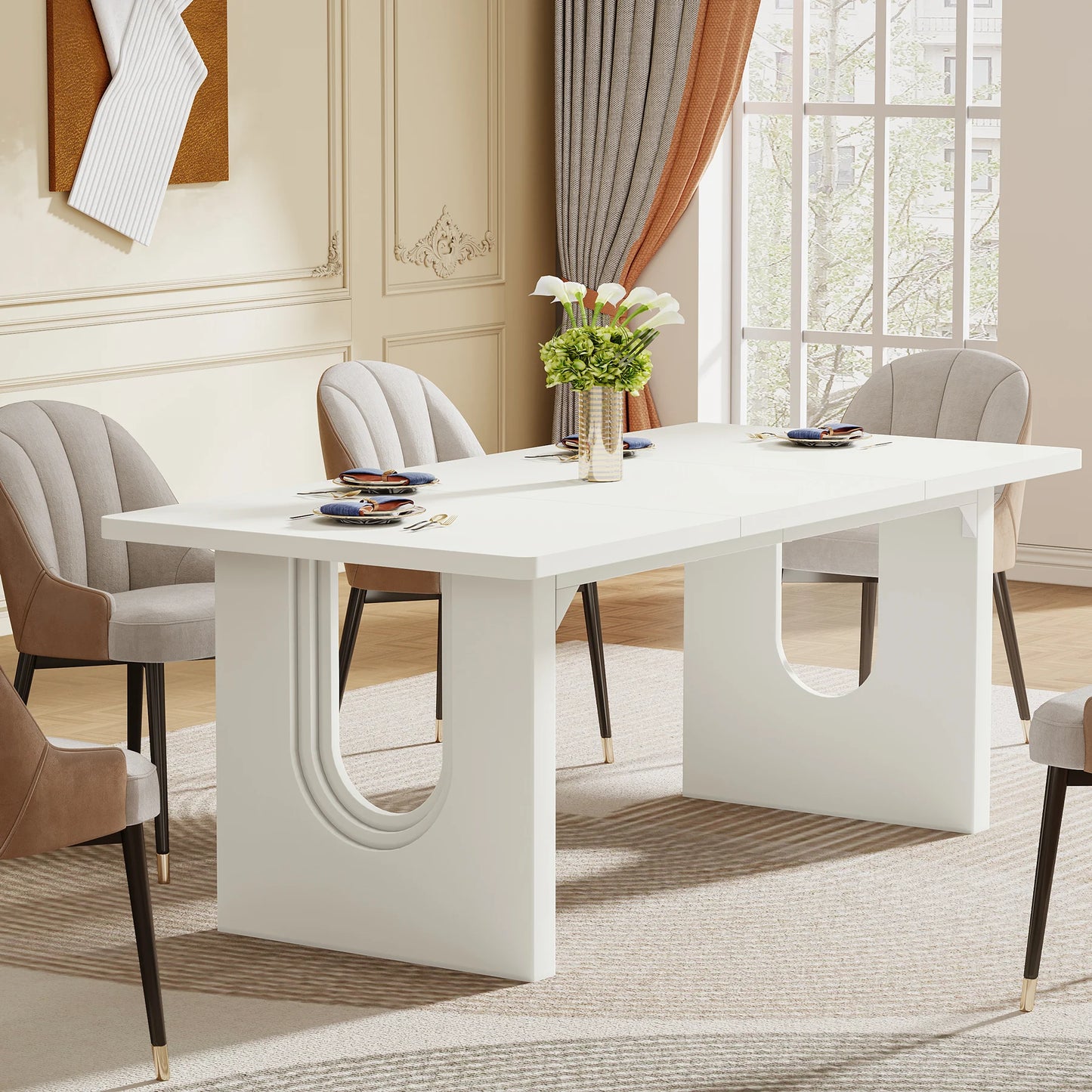 Modern Wood Pedestal Dining Table – 71" Table for 6–8 People