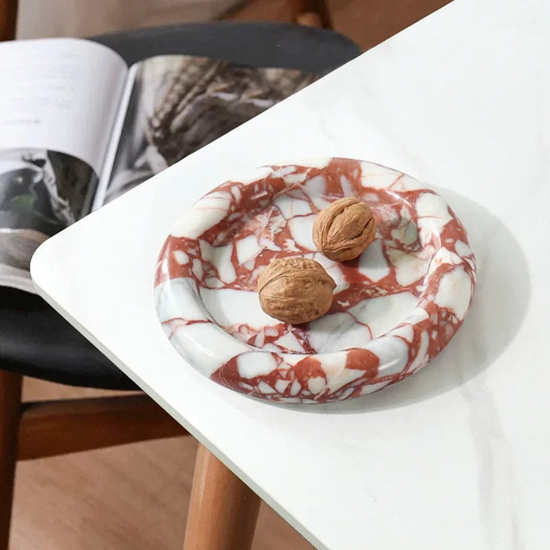 Natural Marble Round Tray for Bathroom Kitchen Dresser Vanity Decorative Trinket Dish for Perfume Key Jewelry Ring Candle