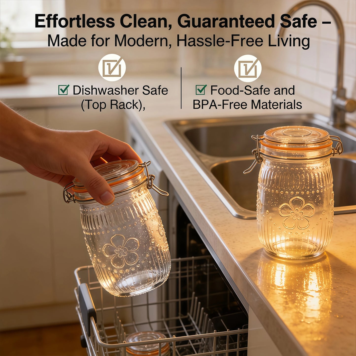 6-Pack 32 oz Wide Mouth Glass Storage Jars with Airtight Lids – Kitchen Pantry Organizer