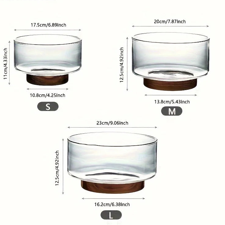 Glass Fruit Bowl with Wooden Base