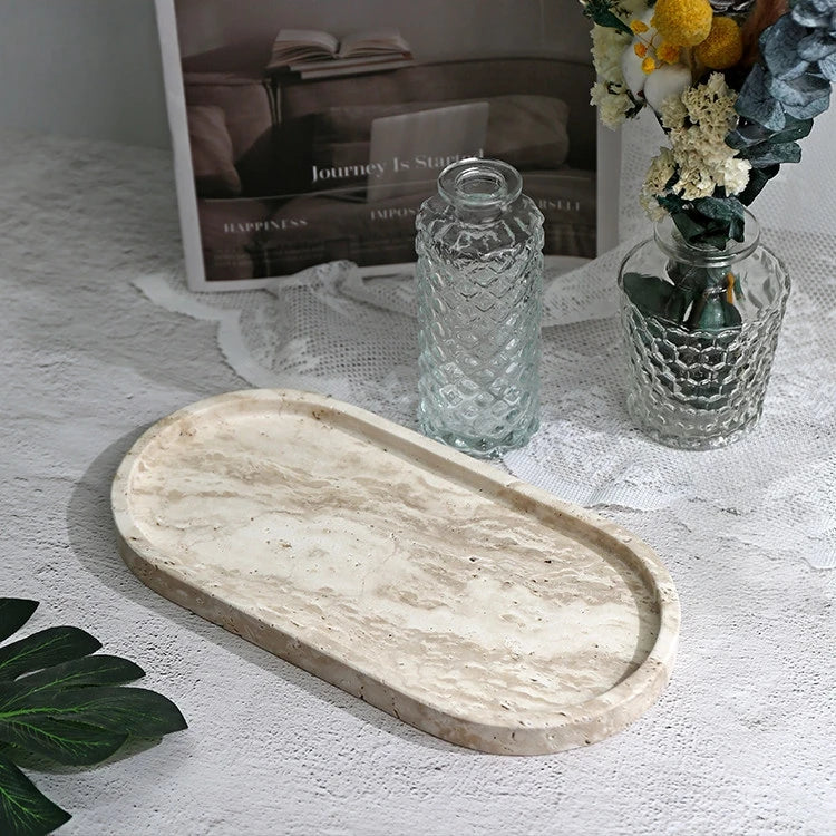 Handmade Luxurious Calacatta Purple Violet Natural Marble Travertine Stone Small Jewelry Storage Oval Tray 26cm Plate