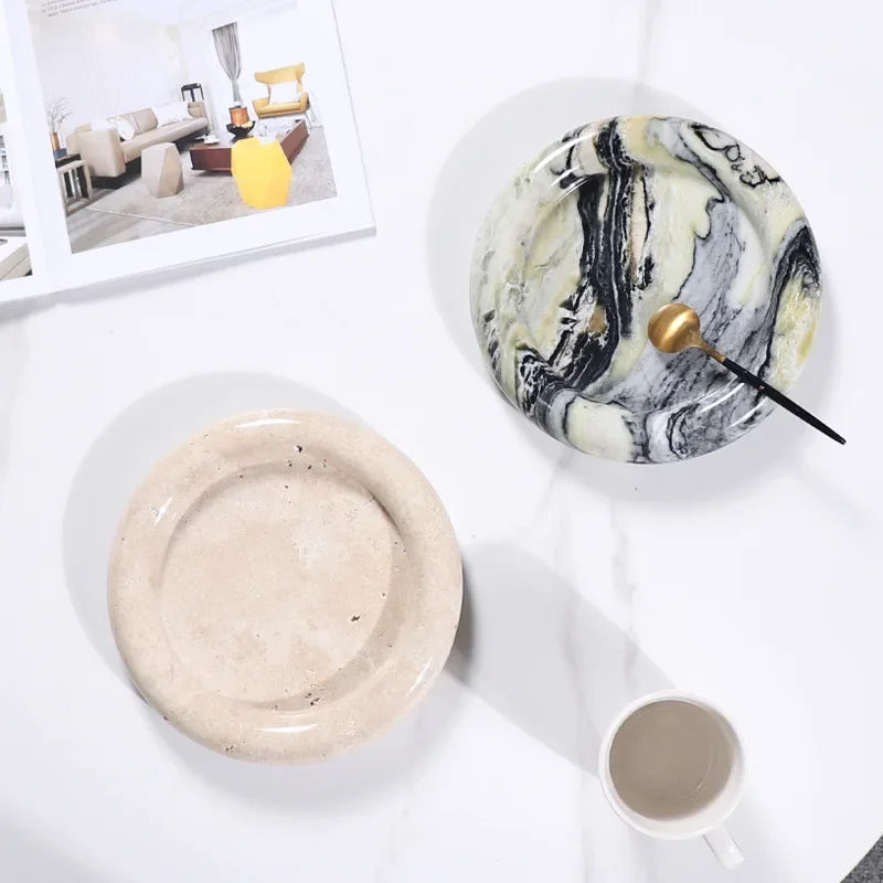 Natural Marble Round Tray for Bathroom Kitchen Dresser Vanity Decorative Trinket Dish for Perfume Key Jewelry Ring Candle