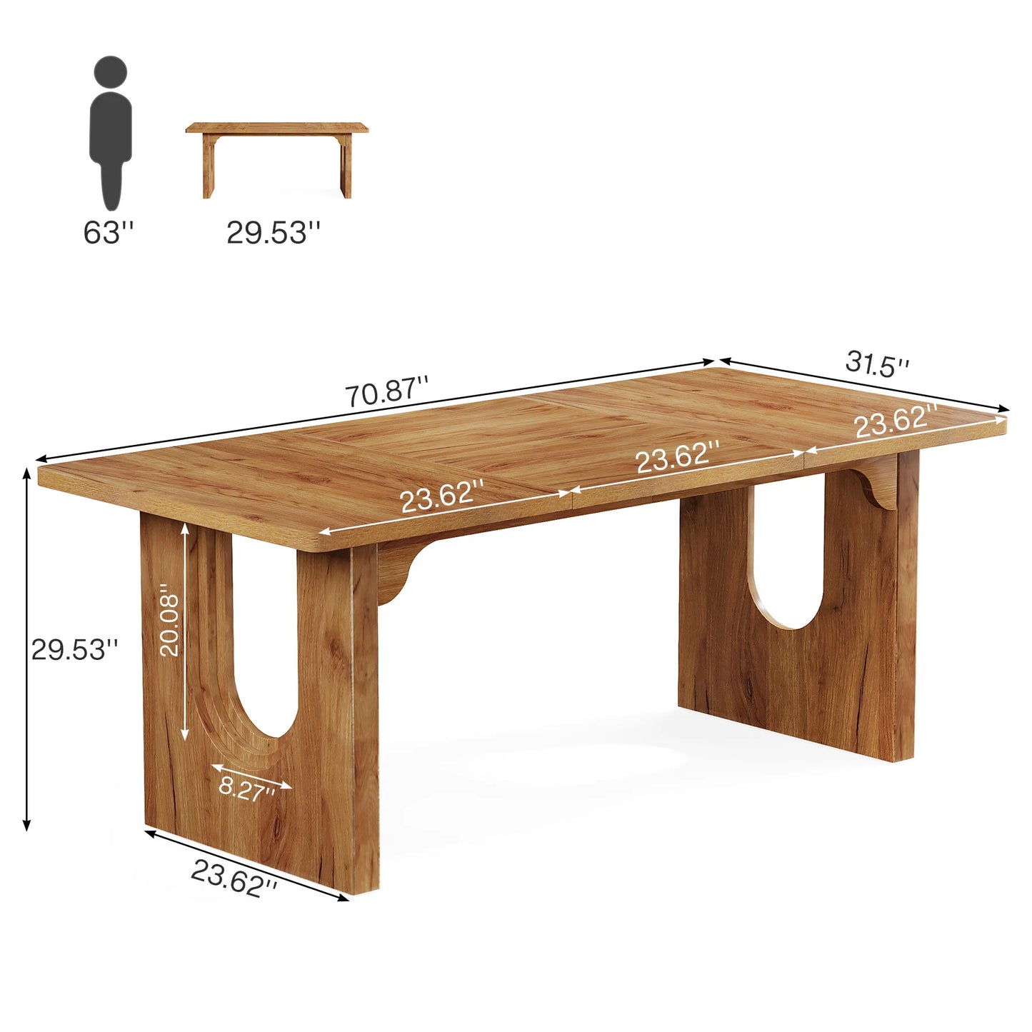 Modern Wood Pedestal Dining Table – 71" Table for 6–8 People