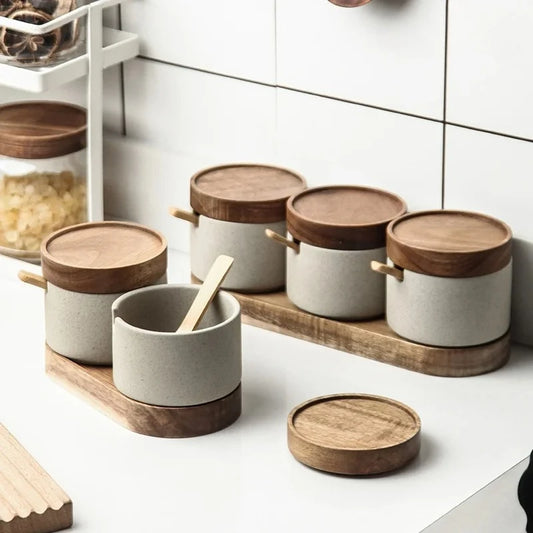 Ceramic Spice Jar with Bamboo Lid & Spoon